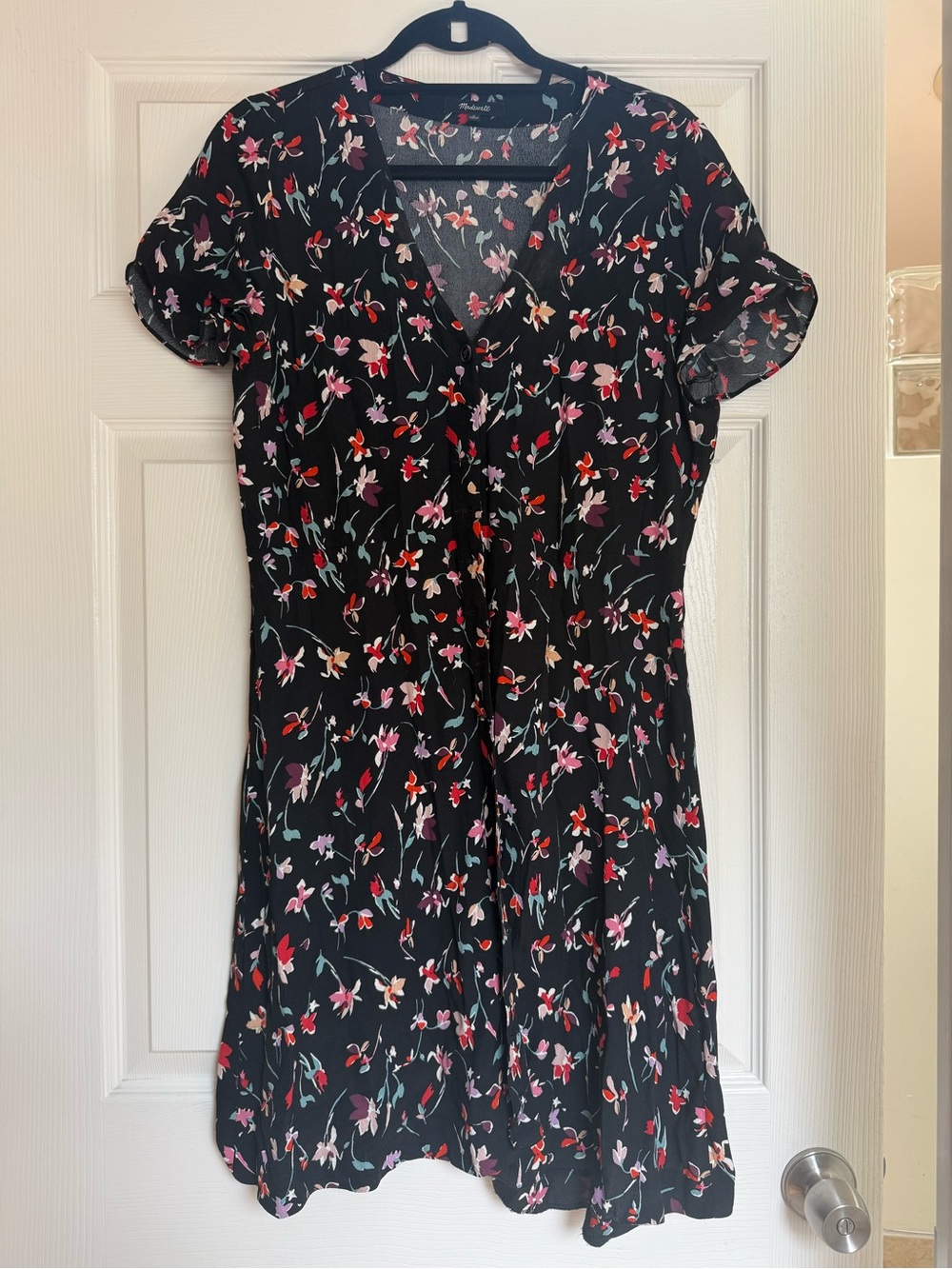 Madewell Black Floral Shift Dress with Multicolor Blooms